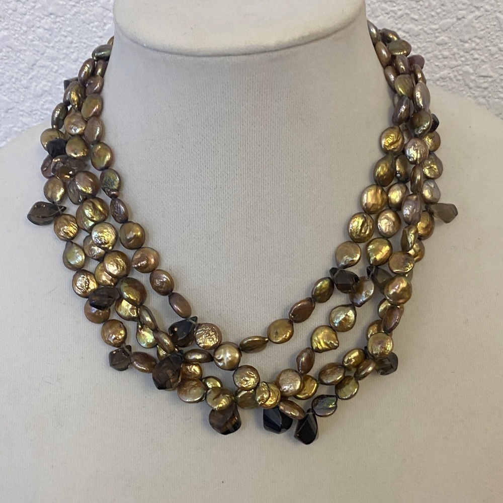 Silpada bronze coin pearl necklace 18”